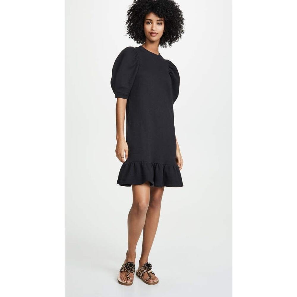 Ulla Johnson Landry‎ Dress Size Small Black Puff Sleeve Ruffled Sweatshirt Dress